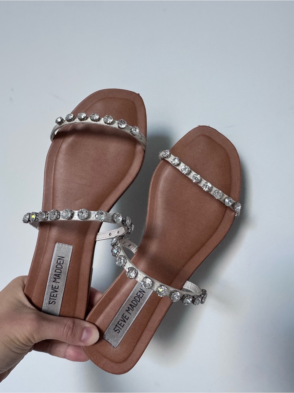 Steve Madden Two Strap Sandals with Crystal Accent Studs